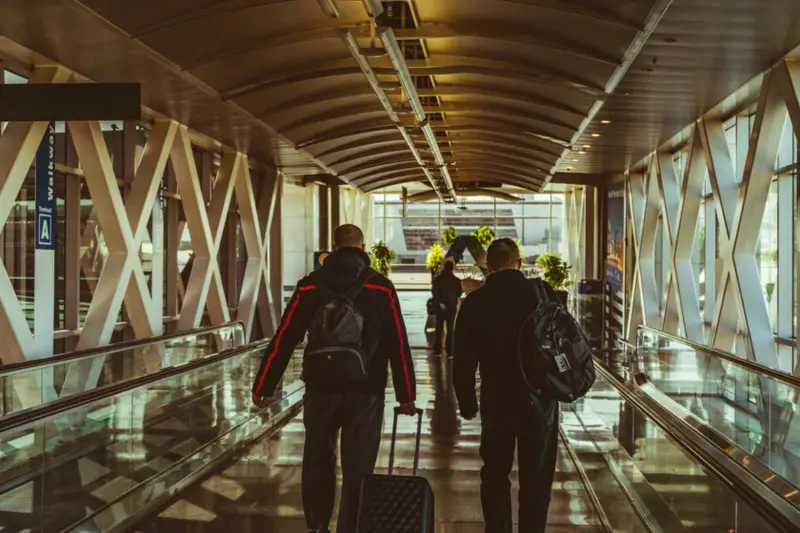 Travellers in an airport
