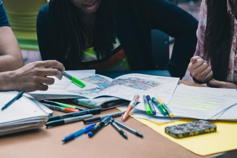 Students preparing for an English test