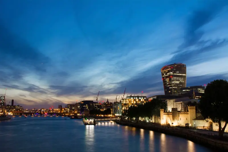 The Thames and London skyline at dusk